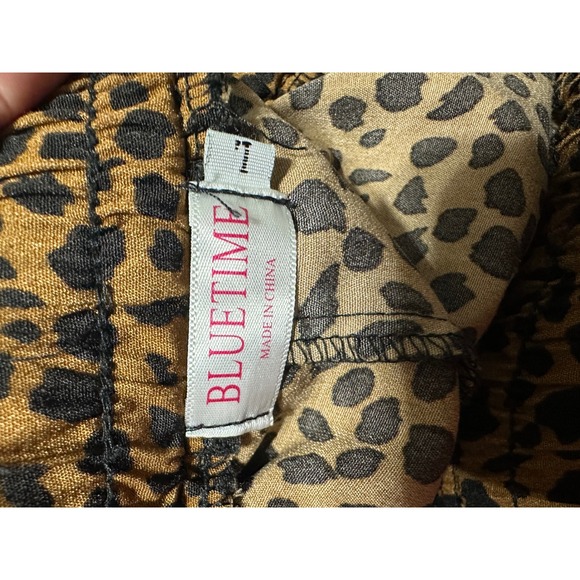 BLUETIME Leopard Print Maxi Skirt Size L Elastic Waist Drawstring Flowy - Picture 4 of 5